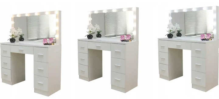 Туалетний столик Ekspand TL08-BL808-LED-BIALA з дзеркалом і LED-підсвічуванням білий - Фото 4 Туалетний столик Ekspand TL08-BL808-LED-BIALA з дзеркалом і LED-підсвічуванням білий - зображення 4