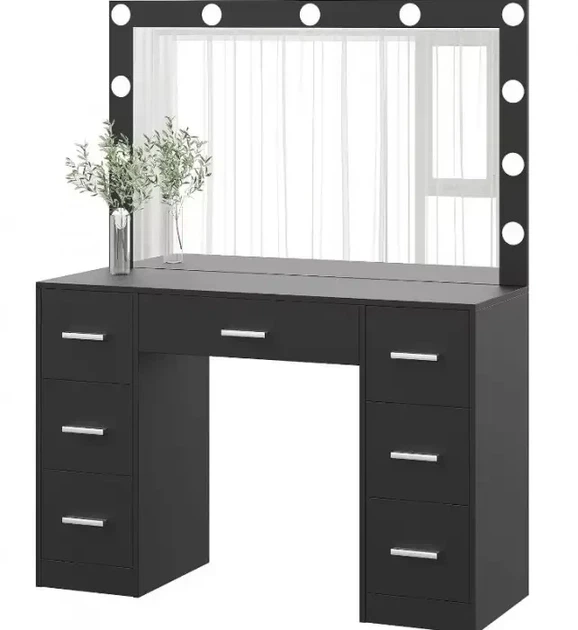 Туалетний столик Ekspand TL08-BL808-LED-CZ з дзеркалом і LED-підсвічуванням чорний - Фото 2 Туалетний столик Ekspand TL08-BL808-LED-CZ з дзеркалом і LED-підсвічуванням чорний - зображення 2