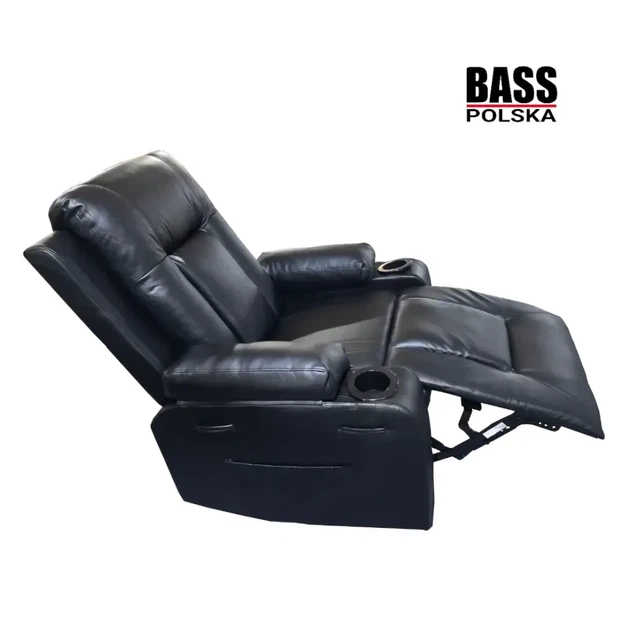 Масажне крісло-реклайнер Bass Polska BH 30040 чорне з пультом, гойданням і обертанням 360° - Фото 6 Масажне крісло-реклайнер Bass Polska BH 30040 чорне з пультом, гойданням і обертанням 360° - зображення 6