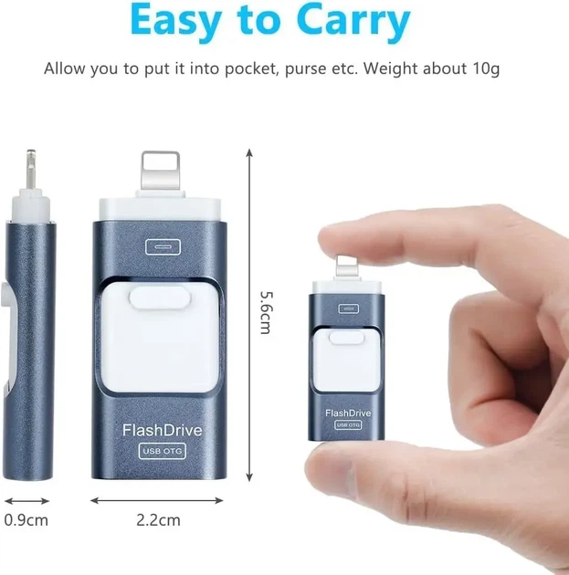 Флешка AXFEE 256GB 4-в-1 USB 3.0 Type-C microUSB Lightning для телефону та ПК - Фото 4 Флешка AXFEE 256GB 4-в-1 USB 3.0 Type-C microUSB Lightning для телефону та ПК - зображення 4