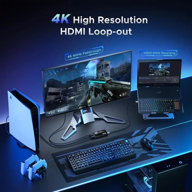 Зовнішня карта відеозахоплення XIXMASK HDMI–USB/USB-C Full HD 1080p 60 FPS для стримінгу - зображення 3