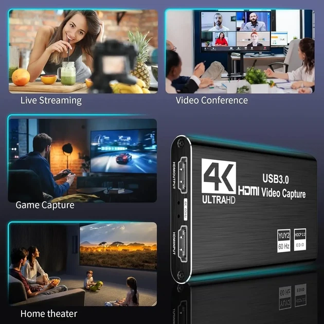 Зовнішня карта відеозахоплення XIXMASK HDMI–USB/USB-C Full HD 1080p 60 FPS для стримінгу - зображення 7