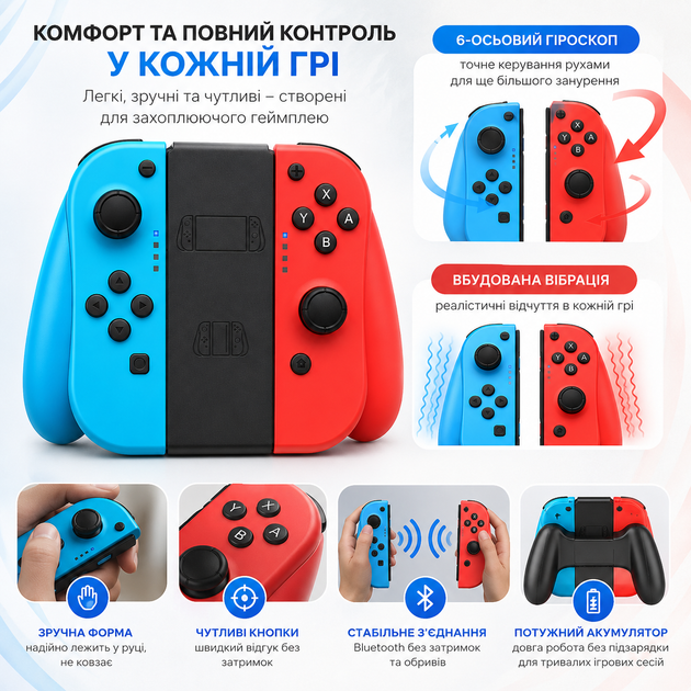 Геймпад бездротовий Bluetooth для Nintendo Switch/Switch Lite/Switch OLED з вібрацією - изображение 2