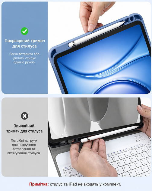Чохол-клавіатура Vobafe KB-109 Bluetooth QWERTZ Type-C синьо-сірий для iPad Air 11/10.9 - изображение 5