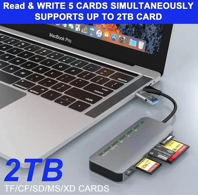 Зчитувач карт пам’яті 7-в-2 USB 3.0/USB Type-C для SD, MicroSD, SDXC, SDHC та MMC - Фото 5 Зчитувач карт пам’яті 7-в-2 USB 3.0/USB Type-C для SD, MicroSD, SDXC, SDHC та MMC - зображення 5