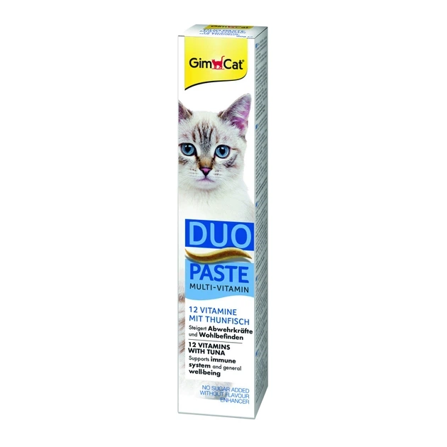 Паста GimCat DUO PASTE Multi-vitamin 12 vitamins with tuna для котів усіх порід 12 вітамінів та тунець 50г - Фото 1 Паста GimCat DUO PASTE Multi-vitamin 12 vitamins with tuna для котів усіх порід 12 вітамінів та тунець 50г - изображение 1