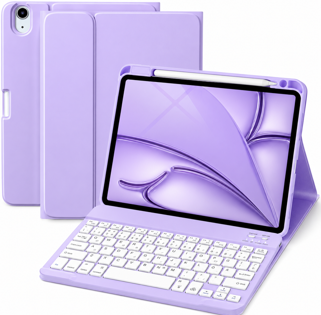 Чохол-клавіатура Vobafe KB-109 QWERTZ з тачпадом лавандовий для iPad Air 11 M4/M3/M2 та Air 5/4 10.9 - изображение 6