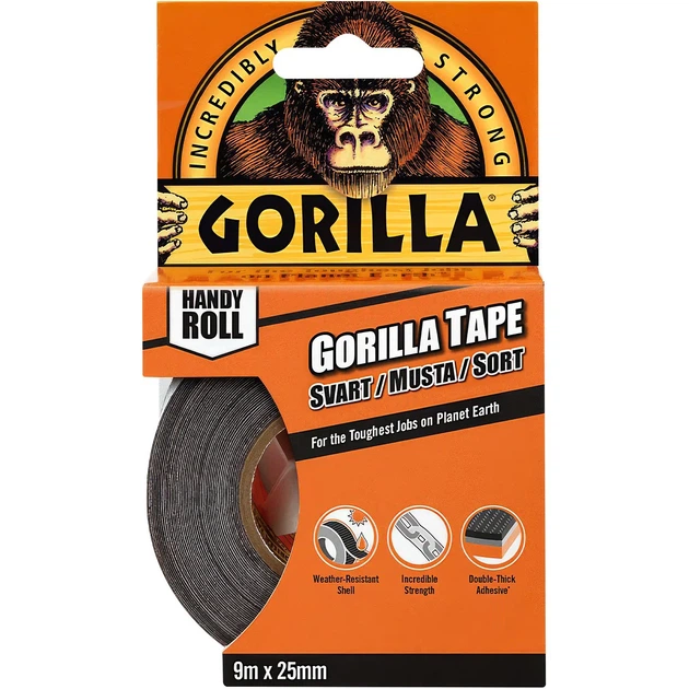 Армована клейка стрічка Gorilla Tape Handy Roll 25 мм х 9 м Чорний (5704947004330) - Фото 1 Армована клейка стрічка Gorilla Tape Handy Roll 25 мм х 9 м Чорний (5704947004330) - зображення 1