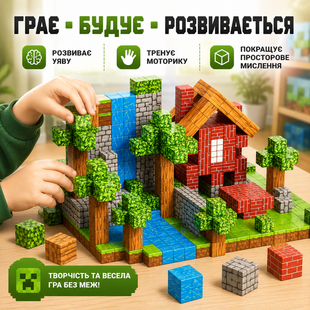 Магнитный конструктор в стиле Minecraft 100 деталей - детский 3D конструктор с магнитными кубиками. Майнкрафт. - изображение 3