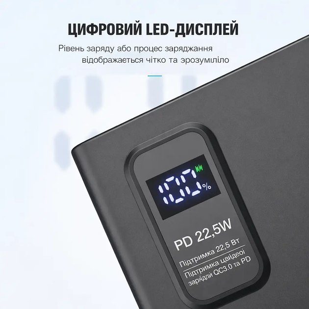 Повербанк Moltis 20000 mAh с быстрой зарядкой PD 22.5W, QC 3.0, LED-дисплей, Type-C, 3 выхода 10115 - изображение 2