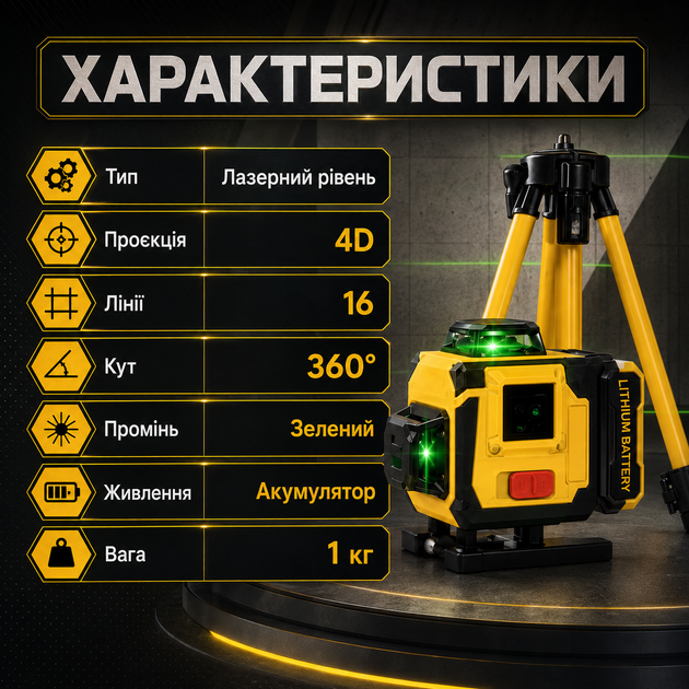 Лазерный нивелир для дома и мастерской Krafftec 4D, 16 линий, 360°, с зеленым лучом, с функцией самовыравнивания, со штативом для строительных, ремонтных и монтажных работ - Фото 5 Лазерный нивелир для дома и мастерской Krafftec 4D, 16 линий, 360°, с зеленым лучом, с функцией самовыравнивания, со штативом для строительных, ремонтных и монтажных работ - изображение 5