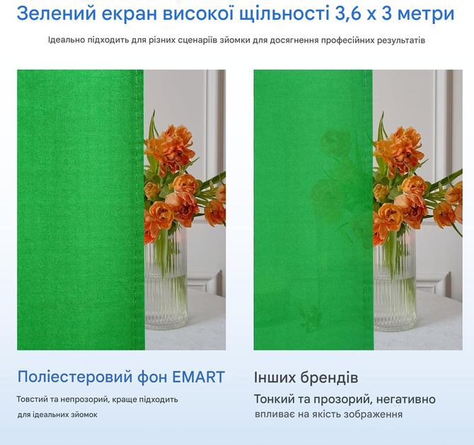 Комплект підтримки фону для зеленого екрану розміром 8,5 x 10 Emart - изображение 4