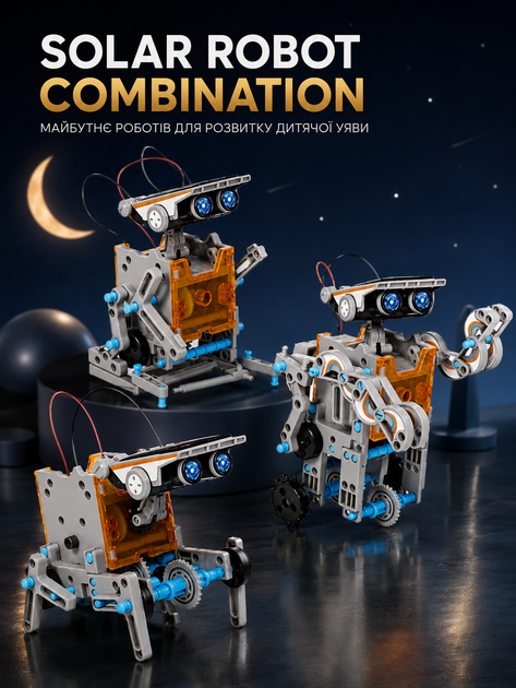 Конструктор STEM Solar Robot Kit робот на сонячній батареї 12 в 1 навчальний набір робототехніки 190 деталей - изображение 5