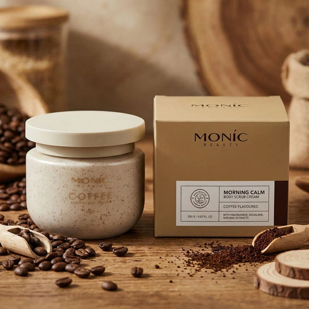 Крем-скраб для тіла Monic Beauty Morning Calm з ароматом кави, 250 г ( 5061010286834) - Фото 2 Крем-скраб для тіла Monic Beauty Morning Calm з ароматом кави, 250 г ( 5061010286834) - зображення 2
