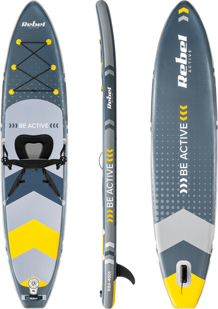 Nadmuchiwana deska SUP Rebel ACTIVE 350 x 81 x 15 cm z wiosłem, pompką i torbą do przechowywania Szara RBA4501 (5901890109871) - obraz 2