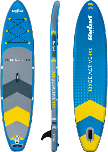 Nadmuchiwana deska SUP Rebel ACTIVE 350 x 81 x 15 cm z wiosłem, pompką i torbą do przechowywania Niebieska RBA4501 (5901890120180) - obraz 2