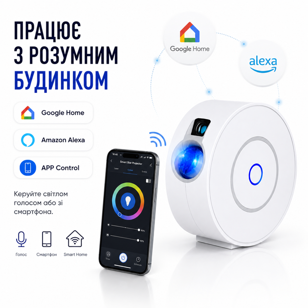 Нічник-проектор зоряного неба Smart Star Projector Wi-Fi лазерний з керуванням зі смартфона для спальні та вечірок - изображение 5