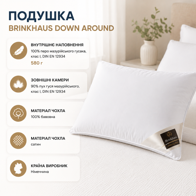Подушка BRINKHAUS Down Around soft 27043, 50x70 см, Білий - зображення 5