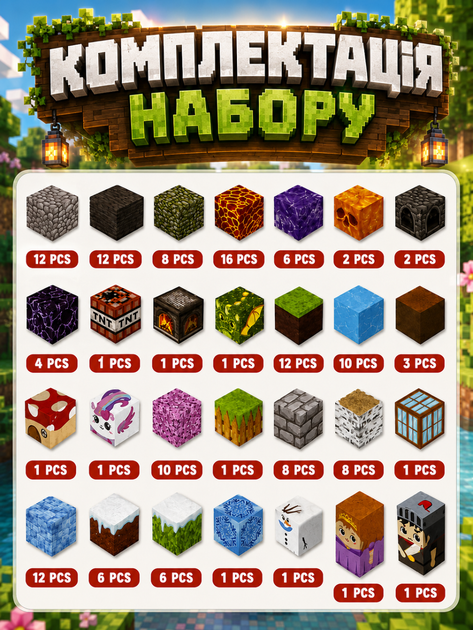 Магнітний конструктор Minecraft 150 кубиків Магнітні блоки в стилі Майнкрафт Полут і Лід - зображення 2