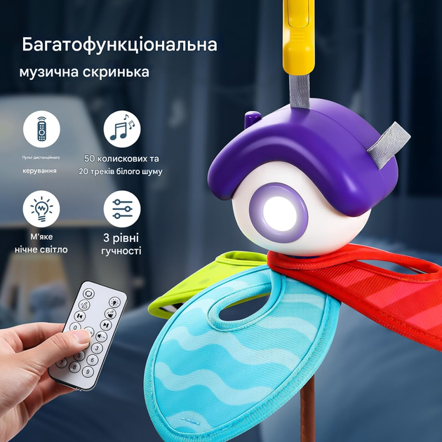 Дитячий мобіль CUTE STONE з музикою та світлом, підвісна іграшка з пультом дистанційного керування - Фото 4 Дитячий мобіль CUTE STONE з музикою та світлом, підвісна іграшка з пультом дистанційного керування - зображення 4