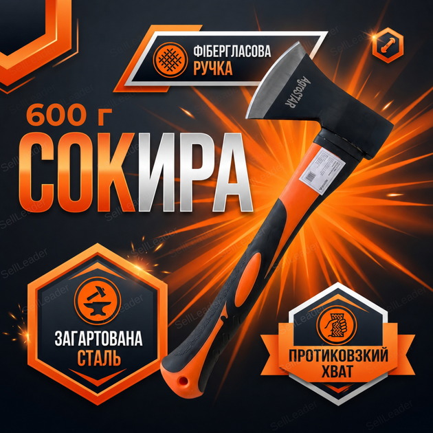Топор AgroStar 600г фибергласовая ручка 350 мм для колки дров веток туристический топорик углеродистая сталь - Фото 1 Топор AgroStar 600г фибергласовая ручка 350 мм для колки дров веток туристический топорик углеродистая сталь - изображение 1
