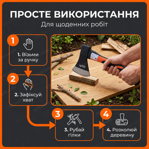 Топор AgroStar 600г фибергласовая ручка 350 мм для колки дров веток туристический топорик углеродистая сталь - Фото 8 Топор AgroStar 600г фибергласовая ручка 350 мм для колки дров веток туристический топорик углеродистая сталь - изображение 8