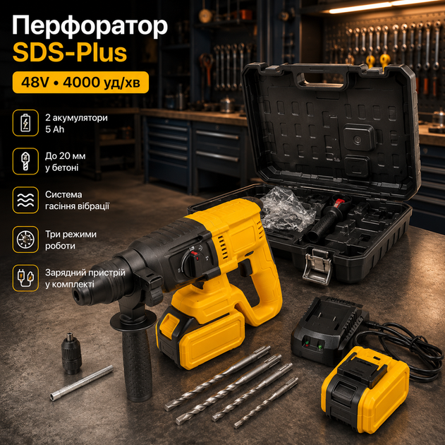 Аккумуляторный перфоратор DCH133NT 48V SDS-Plus с двумя аккумуляторами, силой удара 3–5 Дж и частотой до 4000 уд/мин - Фото 1 Аккумуляторный перфоратор DCH133NT 48V SDS-Plus с двумя аккумуляторами, силой удара 3–5 Дж и частотой до 4000 уд/мин - изображение 1