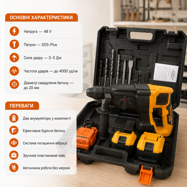 Перфоратор аккумуляторный DCH133NT 48V SDS-Plus с двумя аккумуляторами, до 4000 уд/мин и силой удара 3–5 Дж - Фото 3 Перфоратор аккумуляторный DCH133NT 48V SDS-Plus с двумя аккумуляторами, до 4000 уд/мин и силой удара 3–5 Дж - изображение 3