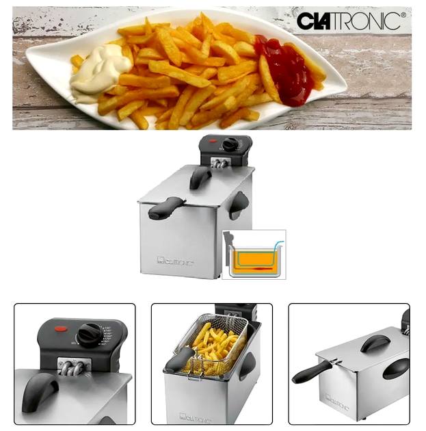 Фритюрница 3 литра нержавеющая сталь для кухни Clatronic LS-3114 - зображення 4