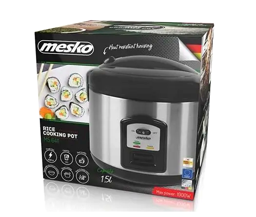Рисоварка 1,5 л 1000 Вт для кухни 2 программы Металлик Mesko LS-2918 - изображение 4