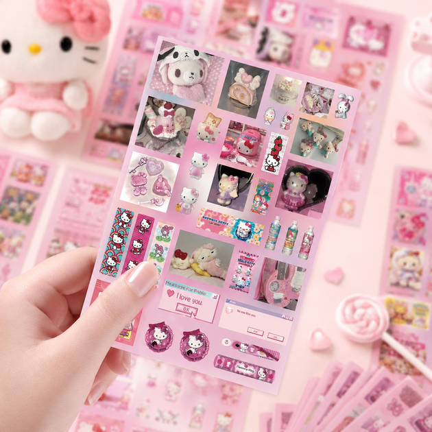 Стикеры Hello Kitty 220 шт, 8 листов А5 10,5х14,8 см - изображение 2