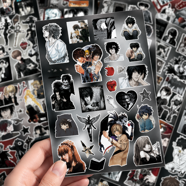 Стикеры Тетрадь Смерти 200 шт, 8 листов А5 10,5х15 см, Аниме Death Note - Фото 3 Стикеры Тетрадь Смерти 200 шт, 8 листов А5 10,5х15 см, Аниме Death Note - изображение 3