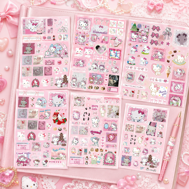 Стикеры Hello Kitty 200 шт, 8 листов А5 10,5х14,8 см - изображение 10