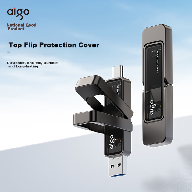 Флеш-накопитель Aigo 512 ГБ USB 3.2 Type-C с двойным интерфейсом U399 — высокоскоростной твердотельный накопитель с USB-подключением, скорость чтения и записи до 1000 МБ/с, совместим со смартфонами, компьютерами и планшетами. - изображение 4