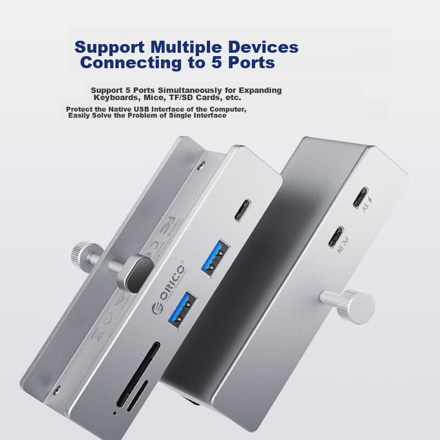 Розширювальний USB-хаб ORICO Type-C, подовжувач USB 3.0-хаба, док-станція, настільний хаб, конструкція з алюмінієвого сплаву з кліпсою, високошвидкісний подовжувач з портом живлення, MH4PC - изображение 6