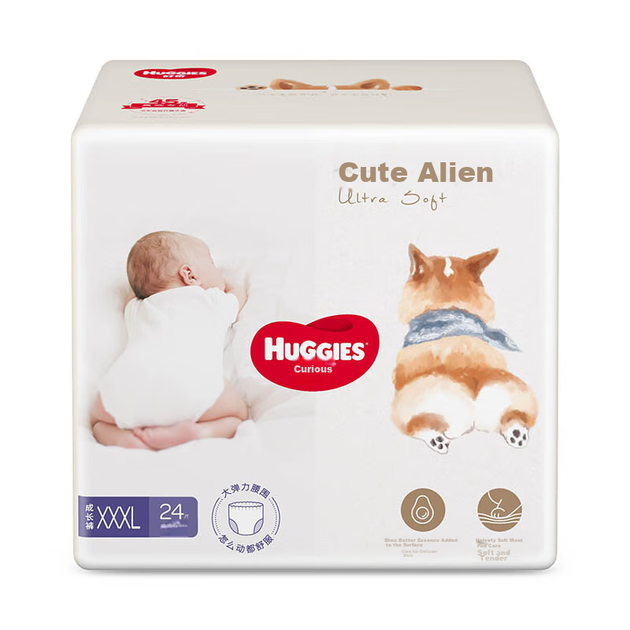 Мягкие милые подгузники-трусики Huggies с изображением корги, размер XXXL, 24 штуки (для детей от 17 кг), мягкие и липкие. - изображение 8