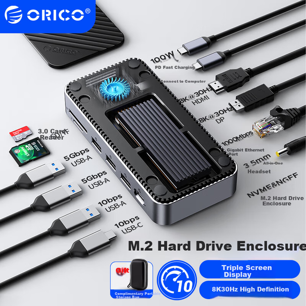 Корпус для жорсткого диска ORICO, корпус для SSD M.2, перетворювач Type-C на HDMI/DP, розширення екрана робочого столу, сумісний з MacBook та ноутбуками, M2P11 - зображення 10