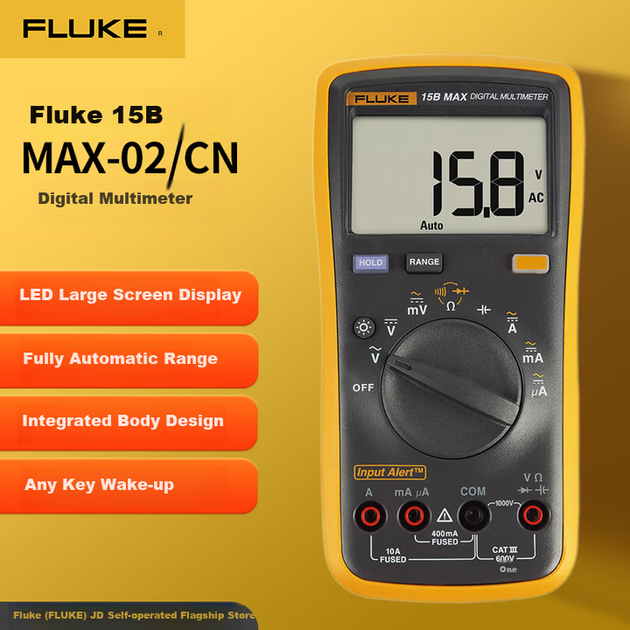 Цифровий мультиметр FLUKE 15B MAX-02, високоточний, розумний, для електриків, стандартний набір з прецизійними вимірювальними щупами - Фото 2 Цифровий мультиметр FLUKE 15B MAX-02, високоточний, розумний, для електриків, стандартний набір з прецизійними вимірювальними щупами - зображення 2