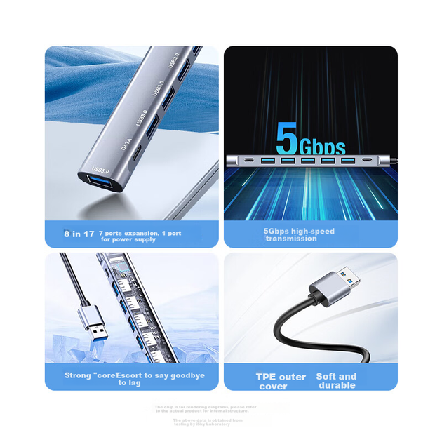 Хаб USB Isky 8 портов 1.2м USB 3.0 для ноутбуков и ПК Apple Huawei - изображение 5