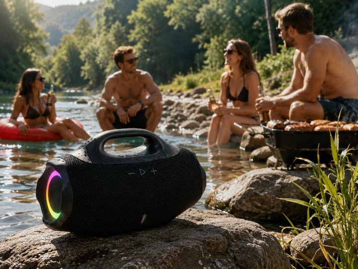 Портативна Bluetooth-колонка B62LED Boombox 4 Mini, 10 Вт, IPX5, LED-підсвічування, FM, USB, TF, Power Bank - Фото 3 Портативна Bluetooth-колонка B62LED Boombox 4 Mini, 10 Вт, IPX5, LED-підсвічування, FM, USB, TF, Power Bank - изображение 3