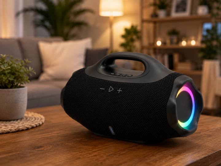 Портативна Bluetooth-колонка B62LED Boombox 4 Mini, 10 Вт, IPX5, LED-підсвічування, FM, USB, TF, Power Bank - Фото 4 Портативна Bluetooth-колонка B62LED Boombox 4 Mini, 10 Вт, IPX5, LED-підсвічування, FM, USB, TF, Power Bank - изображение 4