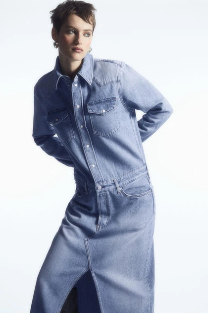 Джинсова жіноча сукня COS denim maxi shirt dress 1201311001 Eur 42 Блакитний - изображение 2