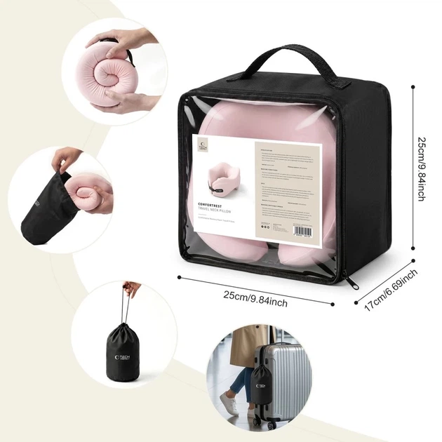 Подушка для подорожей Tech-Protect ComfortRest Travel Neck Pillow Pink (5906302340125) - Фото 6 Подушка для подорожей Tech-Protect ComfortRest Travel Neck Pillow Pink (5906302340125) - зображення 6
