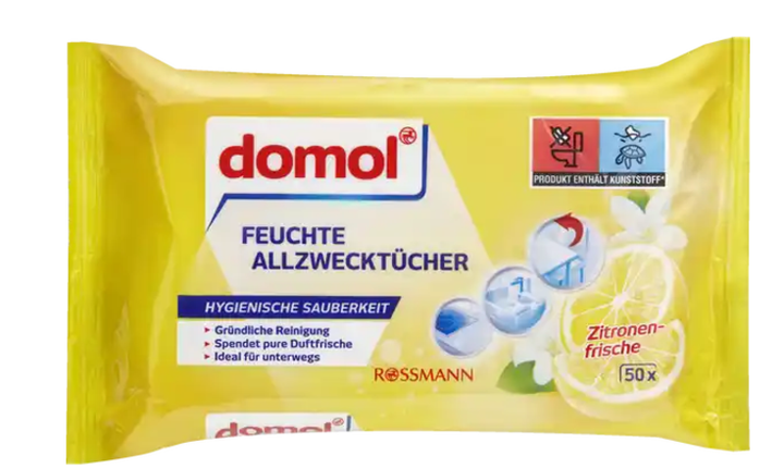 Серветки вологі універсальні Domol Лимонна свіжість 50 шт - Фото 1 Серветки вологі універсальні Domol Лимонна свіжість 50 шт - изображение 1