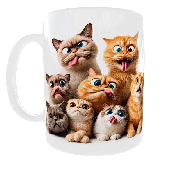Кружка (чашка) с принтом Funny Cats – смешные коты с забавными мордочками | Прикольный подарок любителю кошек | Керамическая 330 мл - изображение 4
