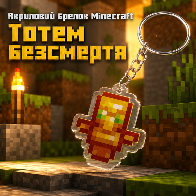 Акриловий брелок Minecraft Тотем безсмертя 3,5х3 см - Фото 1 Акриловий брелок Minecraft Тотем безсмертя 3,5х3 см - зображення 1