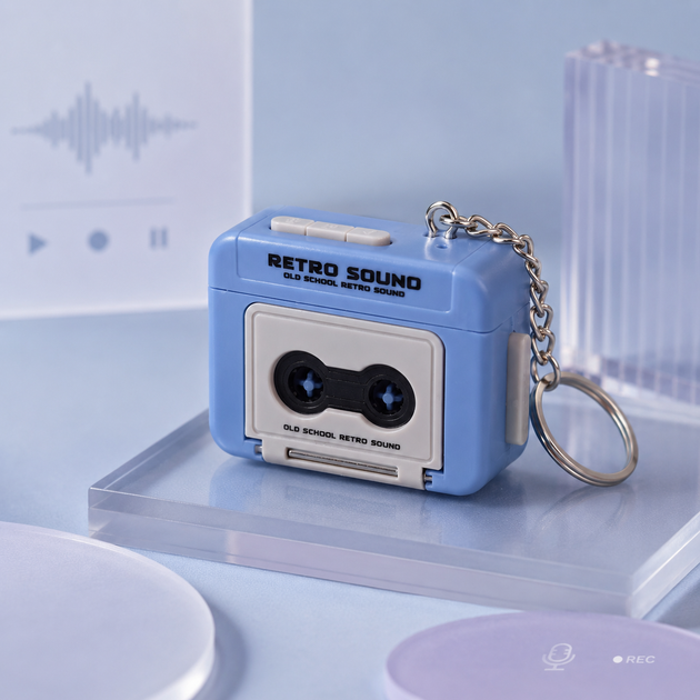 Брелок міні-диктофон синій Retro Sound запис 15 сек 5.5×4×2.5 см - Фото 3 Брелок міні-диктофон синій Retro Sound запис 15 сек 5.5×4×2.5 см - зображення 3