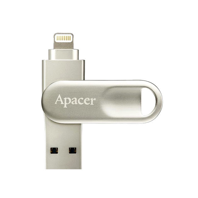Флеш-накопитель Apacer AH790 64 GB USB 3.1 Lightning серебристый металл для iPhone iPad - зображення 4