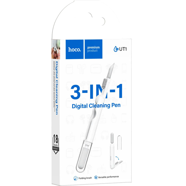 Комплект для чистки 3in1 Hoco UT1 белый для клавиатуры наушников смартфонов ABS-пластик силикон нейлон - изображение 2