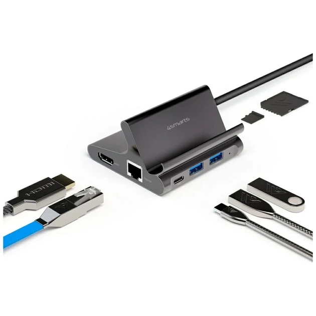 Док-станція 4smarts Hub DeX 7в1 для Tablet/Телефон 2xUSB-C/2xUSB-A/HDMI/SD/MicroSD/RJ45 Grey (456337) - зображення 7